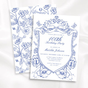Invitation Blue Floral 100e fête d'anniversaire