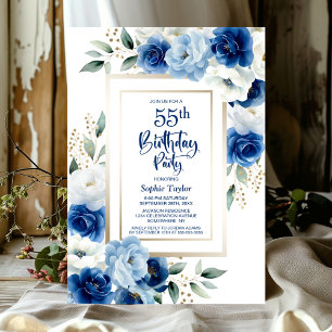 Invitation Blue Floral 55e fête d'anniversaire