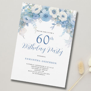 Invitation Blue Floral 60e fête d'anniversaire
