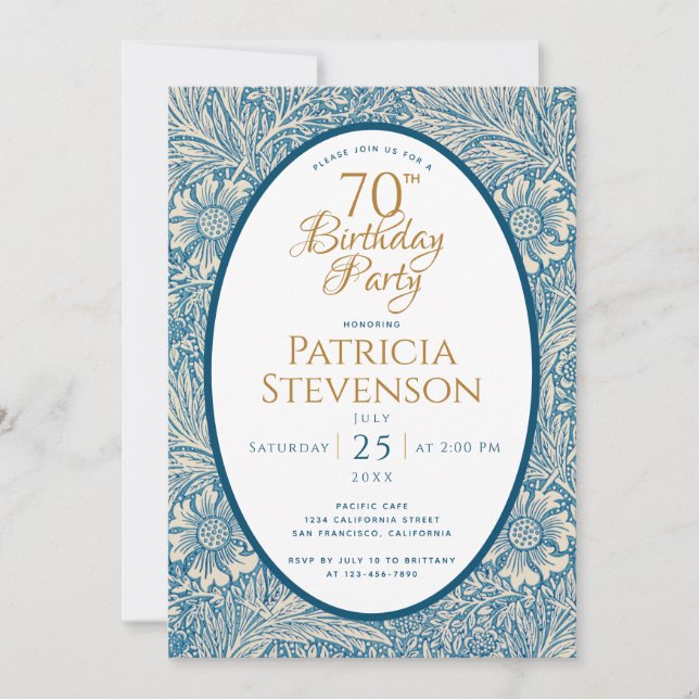 Invitation Blue Floral 70e anniversaire Marigold William Morr (Devant)