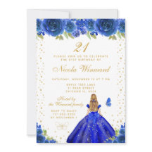Blue Floral Blonde Hair Princess Birthday Party
