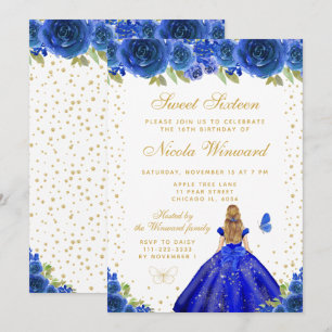 Invitation Blue Floral Blonde Hair Princess Sweet Seize