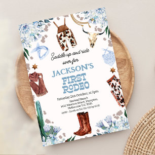 Invitation Blue Floral Boys Premier rodéo 1er anniversaire