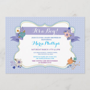 Invitation Blue Floral C'est un garçon / Twins Baby shower In