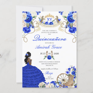 Invitation Blue Floral Chevaux Occidentaux Cowgirl Quinceañer