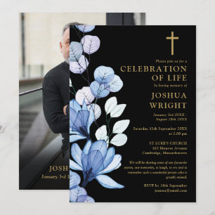 Invitation Blue Floral Christian Memorial Funérailles