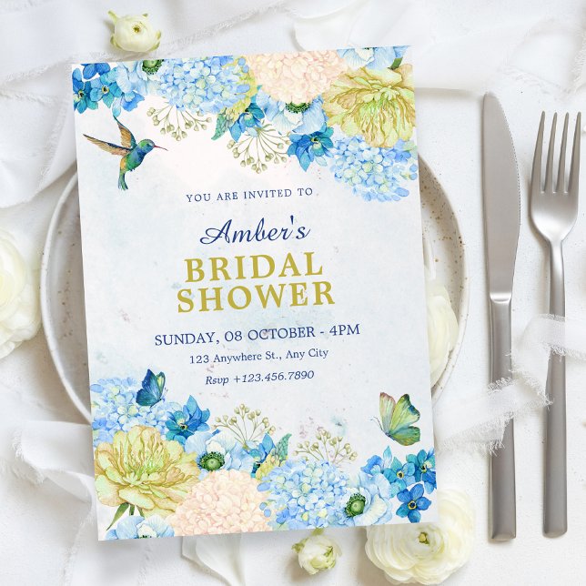 Invitation Blue floral garden bridal shower (Créateur téléchargé)