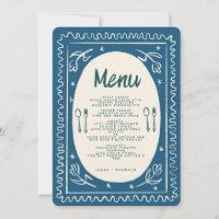 Blue Floral Handwriting Modern Mariage Menu