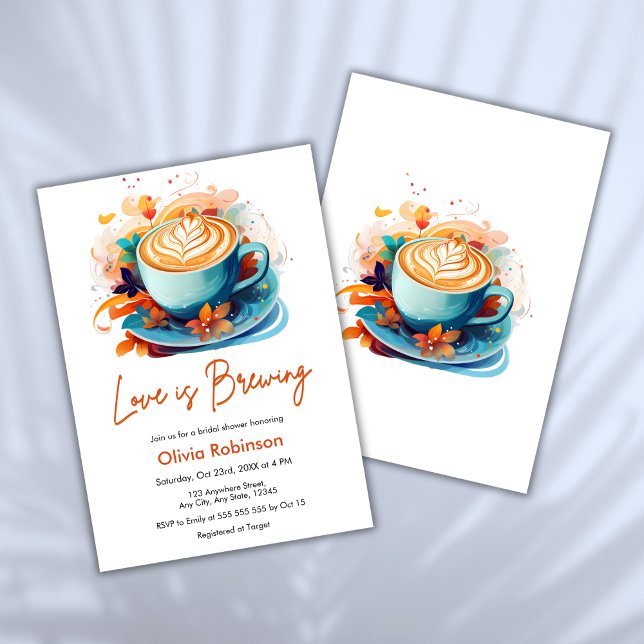 Invitation Blue Floral Love est brasser Fête des mariées café (Blue Floral Love is Brewing Coffee Bridal Shower Invitation   )