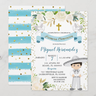 Invitation Blue Floral Mexicain Garçon Holy Communion Invitat