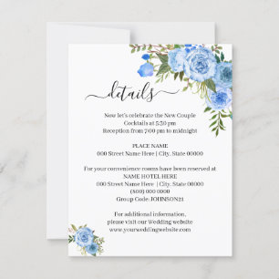 Invitation Blue Floral Romantic Boho Chic Details insert card