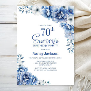 Invitation Blue Floral Surprise 70e anniversaire