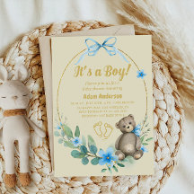 Blue Floral Teddy Bear C'est un Baby shower garçon