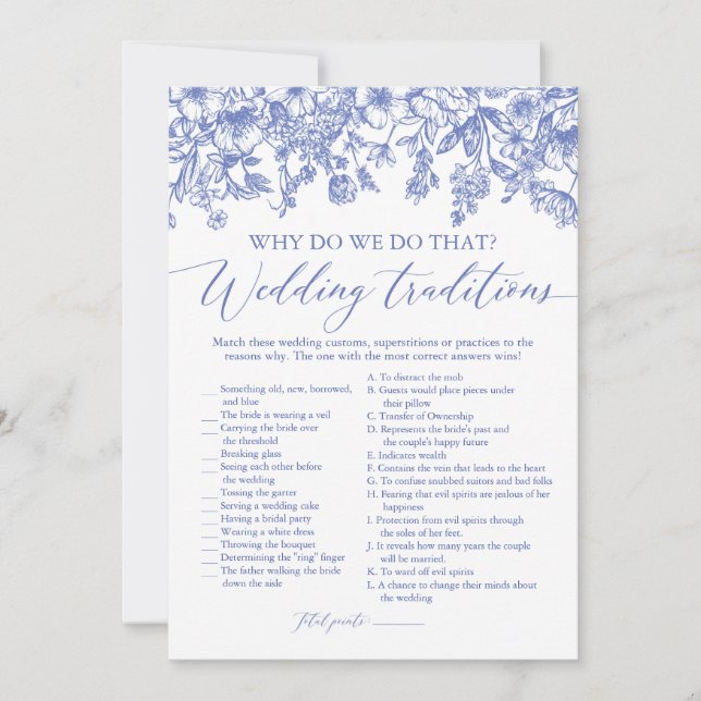 Invitation Blue Floral Traditions Mariages Fête des mariées J (Devant)
