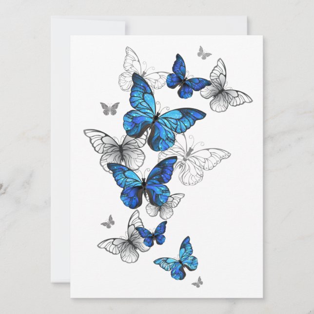 Invitation Blue Flying Butterflies Morpho (Devant)