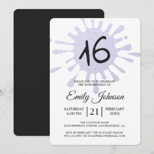 Invitation Blue Foil Splash Sweet 16 16e fête d'anniversaire