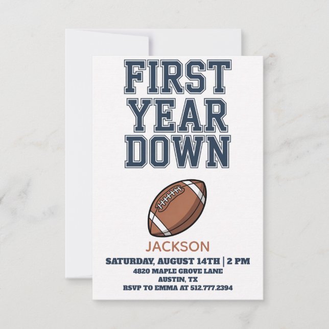 Invitation Blue Football First Year Down Boy 1st Birthday  (Devant)