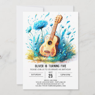 Invitation Blue Fun Guitar Boy Anniversaire