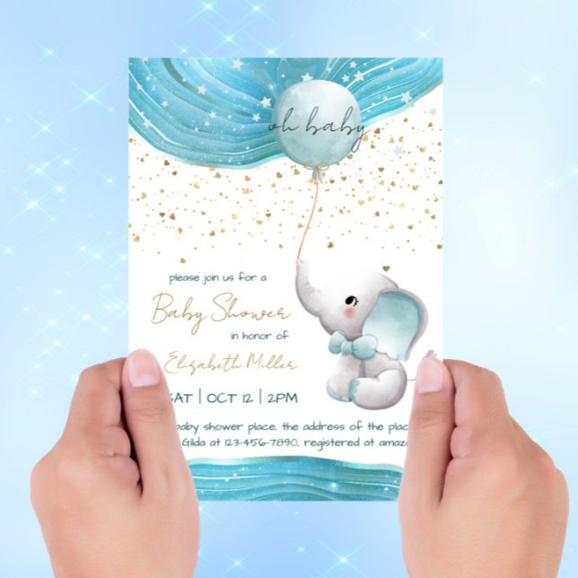Invitation Blue Galaxy Inspiration Elephant Baby Boy Douche (Créateur téléchargé)