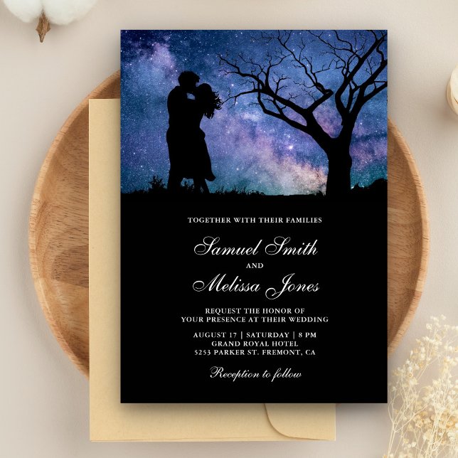 Invitation Blue Galaxy Romantique Couple Mariage Silhouette (Créateur téléchargé)