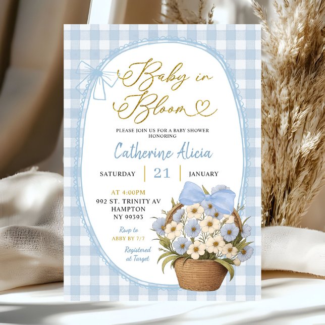 Invitation Blue Gingham Coquette Baby in Bloom Baby Shower (Créateur téléchargé)