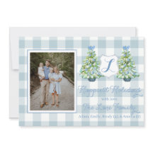 Blue Gingham Plaid Holiday Card