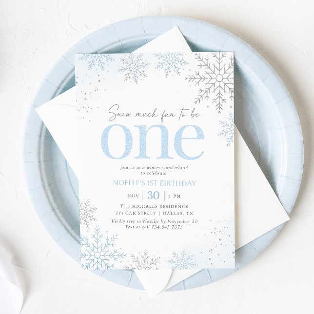 Invitation Blue Glitter Snowflake 1st Birthday (Créateur téléchargé)