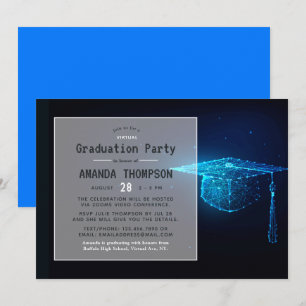 Invitation Blue Glow Futuristic Virtual Graduation Party