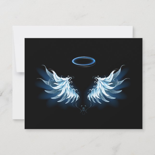 Invitation Blue Glowing Angel Wings on black background (Devant)
