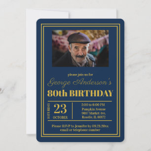 Invitation Blue Gold 80e fête d'anniversaire