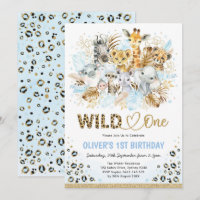 Blue Gold Boho Safari Animaux sauvages Un Annivers