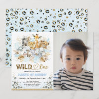 Blue Gold Boho Safari Wild One Photo Anniversaire