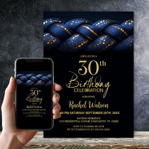 Invitation Blue Gold Braid 30e fête d'anniversaire