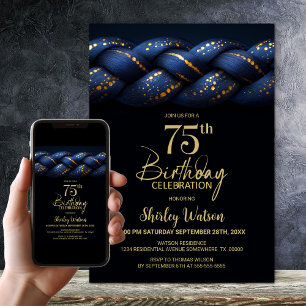 Invitation Blue Gold Braid 75e fête d'anniversaire