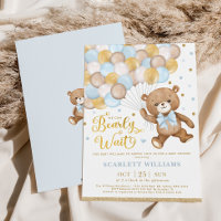 Blue Gold Brown Teddy Bear Baby shower garçon