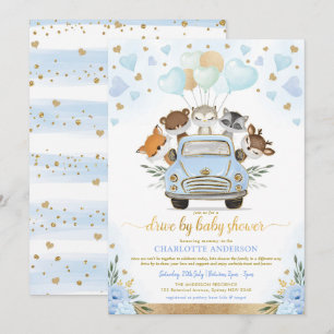 Invitation Blue Gold Green Woodland Drive By Baby shower