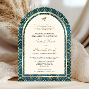 Invitation Blue Gold Marocain QR Code Sikh Arch Mariage