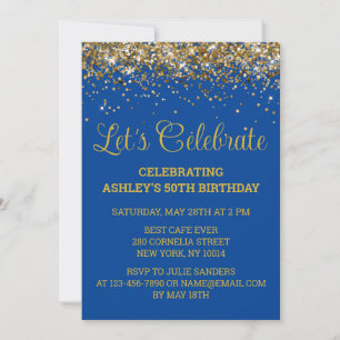Invitation Blue & Gold Parties scintillant 50e anniversaire F