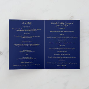 Invitation Blue Gold Peacock Mariage indien Détails, Programm