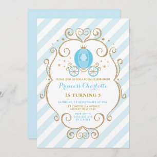 Invitation Blue Gold Princess Cendrillon Anniversaire