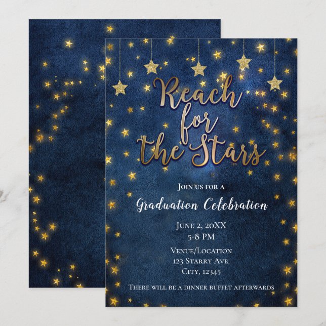Invitation Blue Gold Reach pour la graduation céleste des éto (Devant / Derrière)