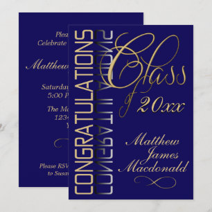 Invitation Blue Gold Reflection Classic Graduation Party