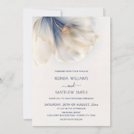 Invitation Blue Gold Smoky Watercolor Flower Wedding