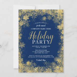 Invitation Blue Gold Snowflake Corporate Holiday Party
