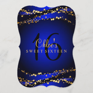 Invitation Blue & Gold Stardust pour un Sweet 16