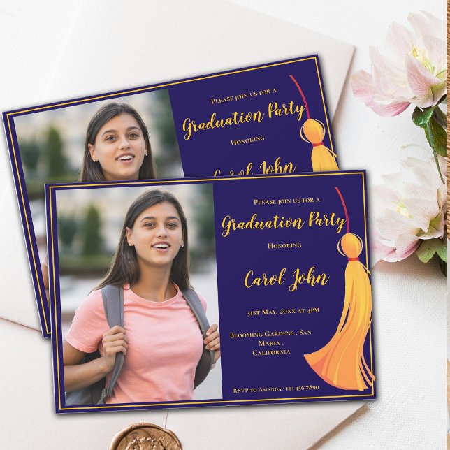 Invitation Blue Gold Tassel Elegant 2025 Graduation Party (Blue Gold Tassel Elegant 2025 Graduation Party Invitation)