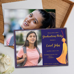 Invitation Blue Gold Tassel Elegant 2025 Graduation Party