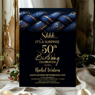 Invitation Blue Gold tresse Surprise 50e fête d'anniversaire