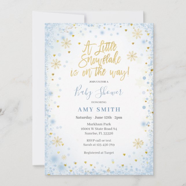 Invitation Blue Gold Un petit flocon de neige est en route (Devant)