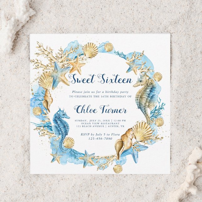 Invitation Blue & Gold Under the Sea Sweet sixteen Anniversai (Créateur téléchargé)